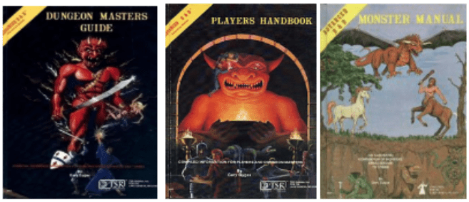1977-1979 Advanced Dungeons & Dragons 1st Edition (Core rule books and Monster Manual)
