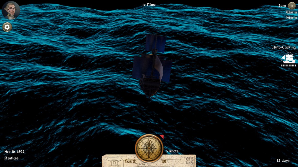 Ship navigating a dark stormy sea